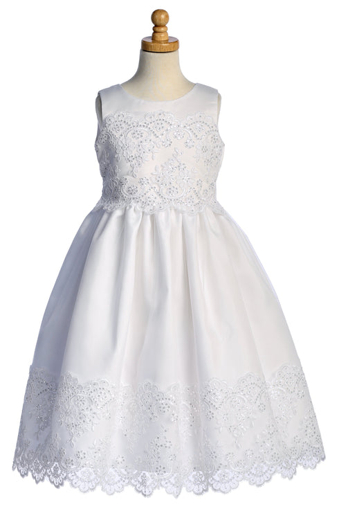 Girls Sequin Cordered Embroidered Tulle Overlay Communion Plus Size Dress 8.5-20.5